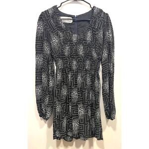 1970s Young Edwardian Arpeja Puff Sleeve Mini Dress Smocked Vintage Sz Small